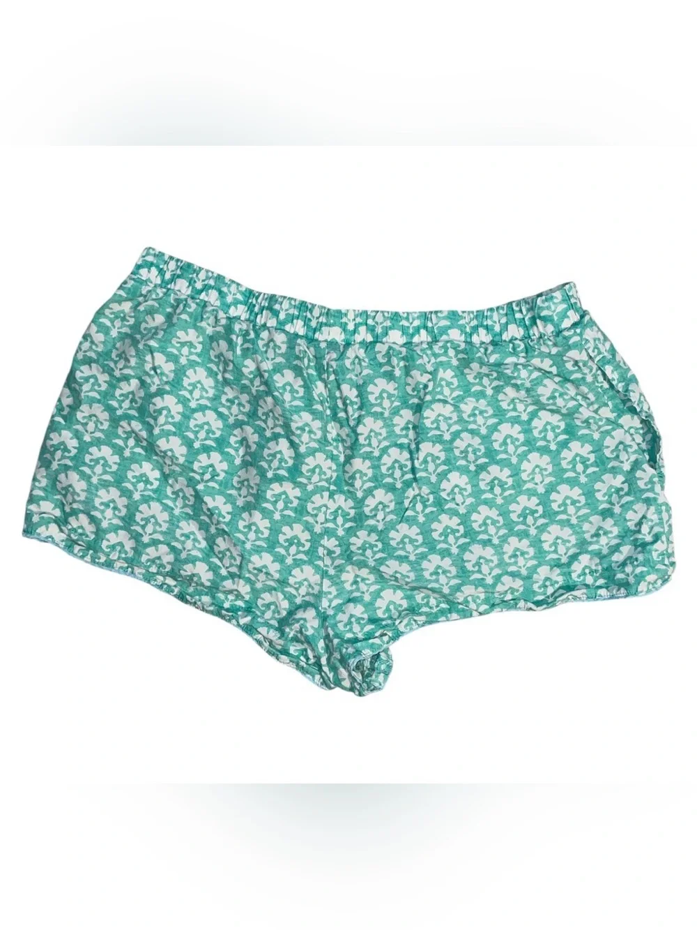 Roller Rabbit Teal and White Stamp Floral Poplin BoxerShorts Size XL